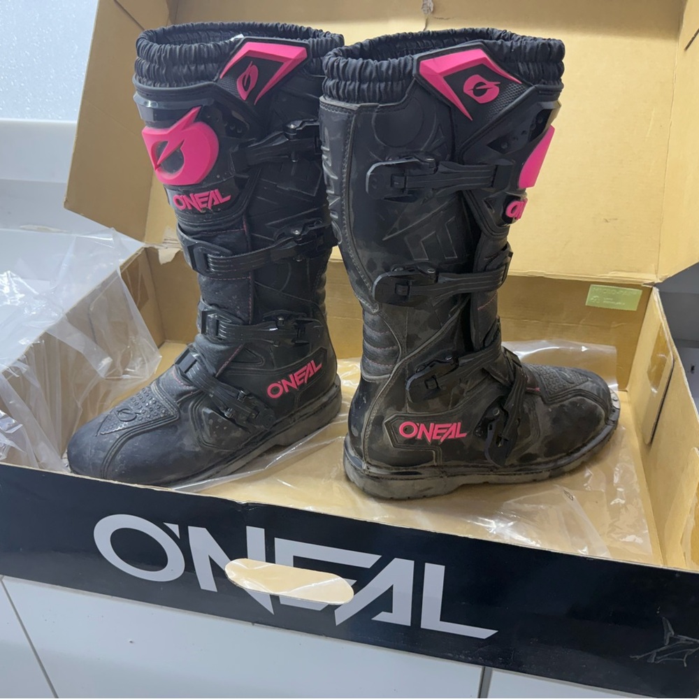 O'Neal Women's Black and Pink Riding Boots